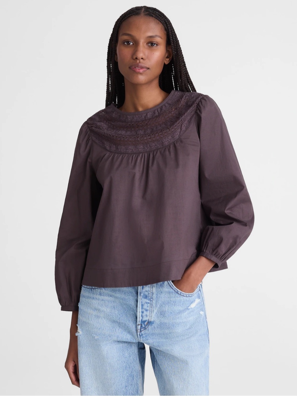 Madewell Lace Insert High Neck Top